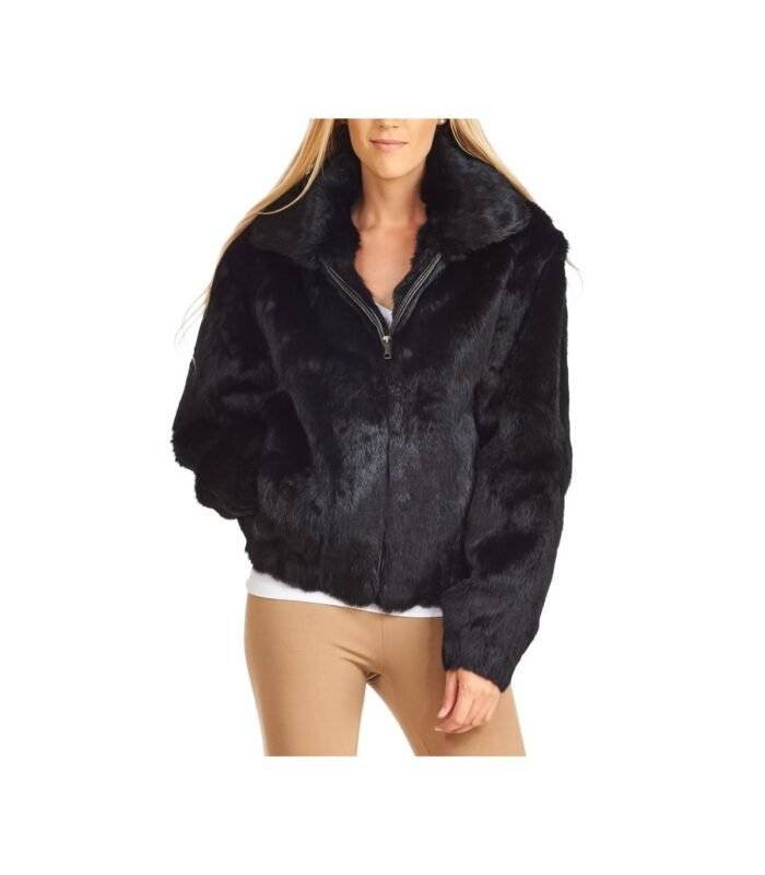 fur bomber jacket black