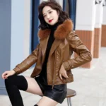 fur leather jacket womens