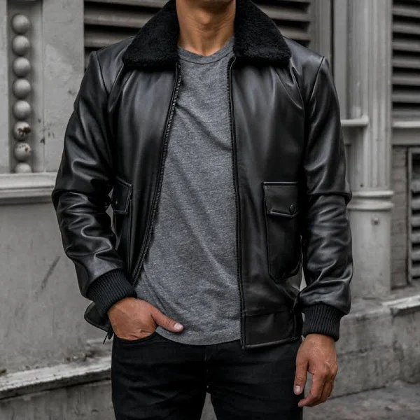 genuine leather mens bomber jacket