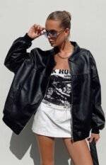 goldsmith faux leather bomber jacket black