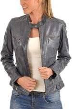 grey leather bomber jacket women's