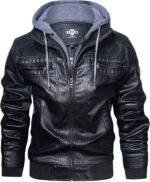 hooded leather bomber jacket