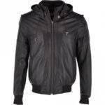 hooded leather bomber jacket mens