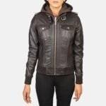 hooded leather bomber jacket women's