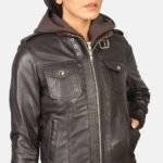 hooded leather bomber jacket women's 2