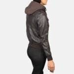 hooded leather bomber jacket women's 3