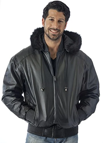 hooded leather bomber jacket