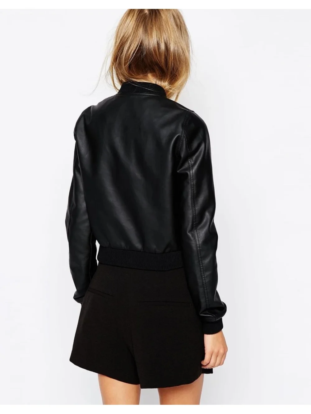 ladies black leather bomber jacket 2