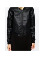 ladies black leather bomber jacket 3