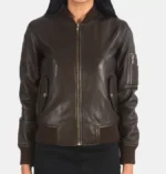 ladies leather bomber jacket