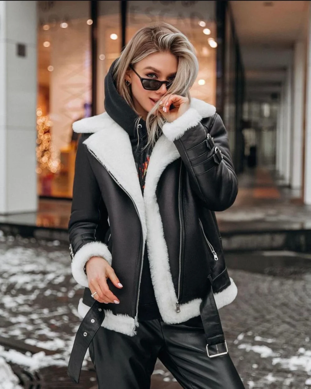 leather bomber shearling jacket 2