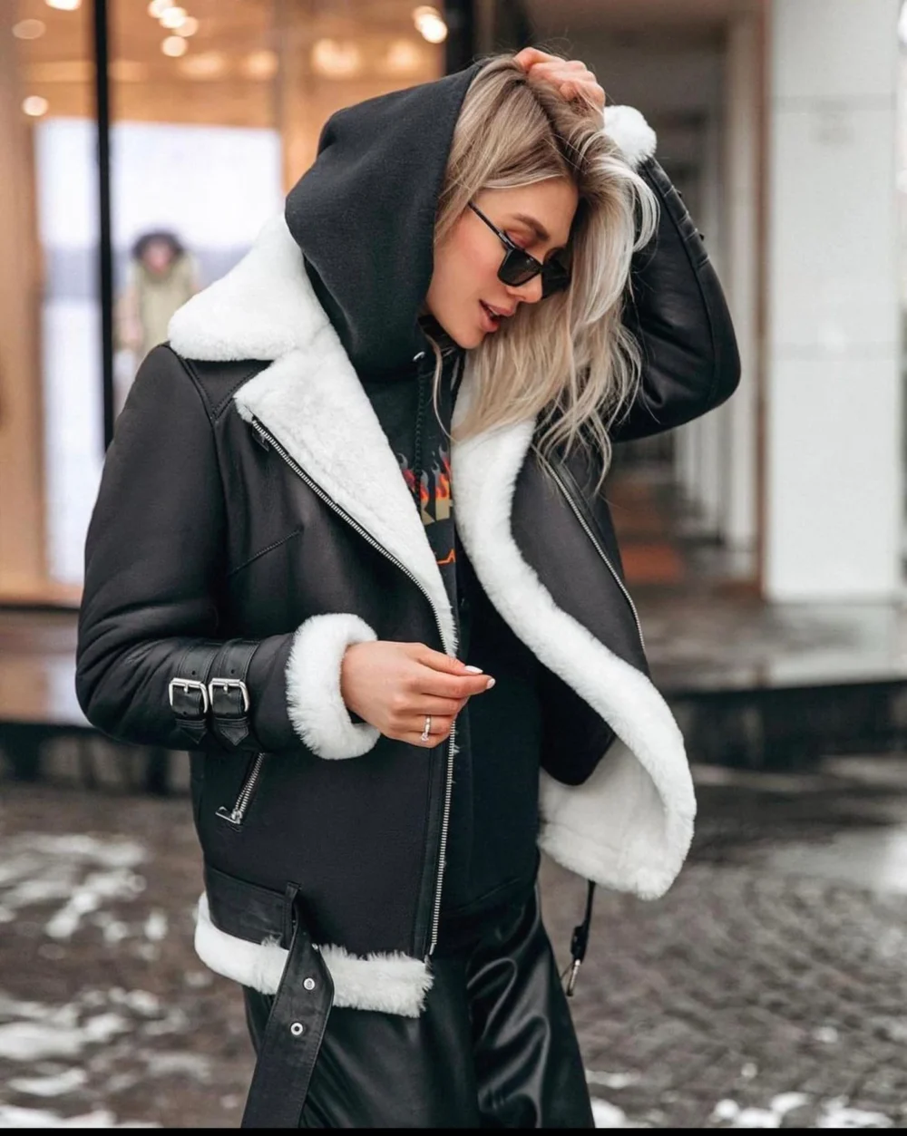 leather bomber shearling jacket