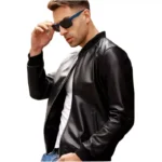mens black leather bomber jacket