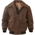 mens brown leather bomber jacket