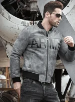 mens grey leather bomber jacket 2