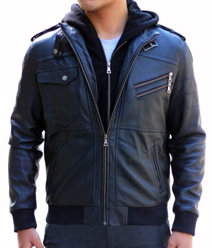 mens hooded leather jacket