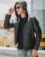 mens leather hoodie