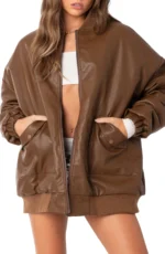 oversized leather bomber jacket women's