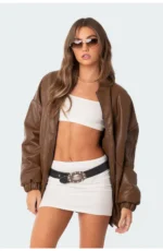 oversized leather bomber jacket women's 2