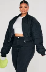 plus size black bomber jacket