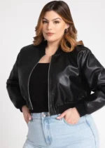 plus size leather bomber jacket