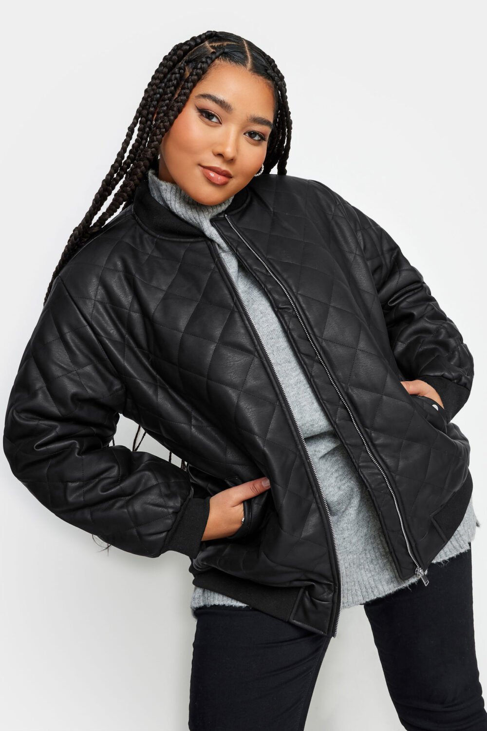 quilted leather bomber jacket