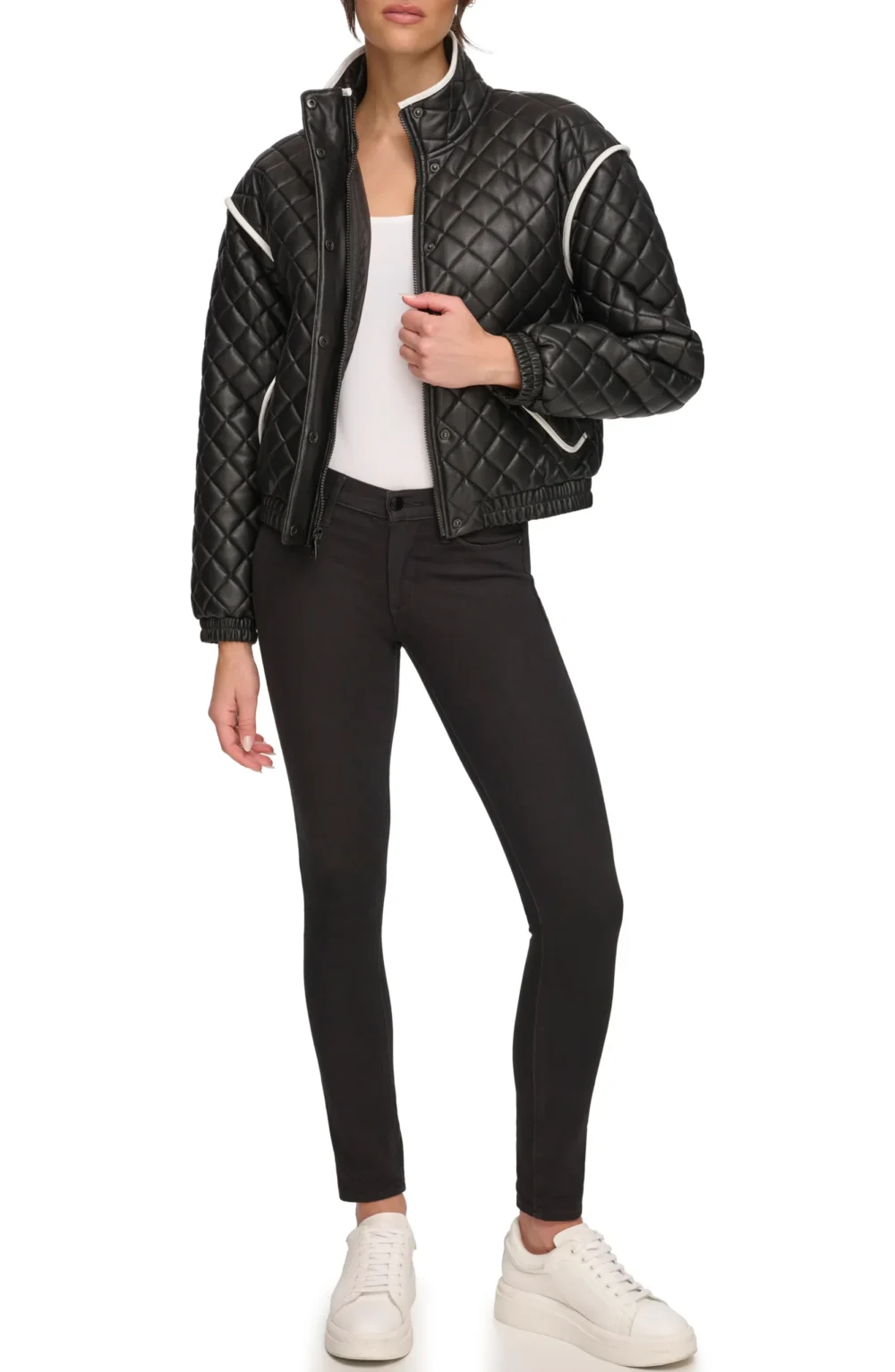 quilted leather bomber jacket women