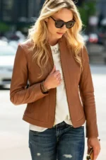 tan leather jacket womens