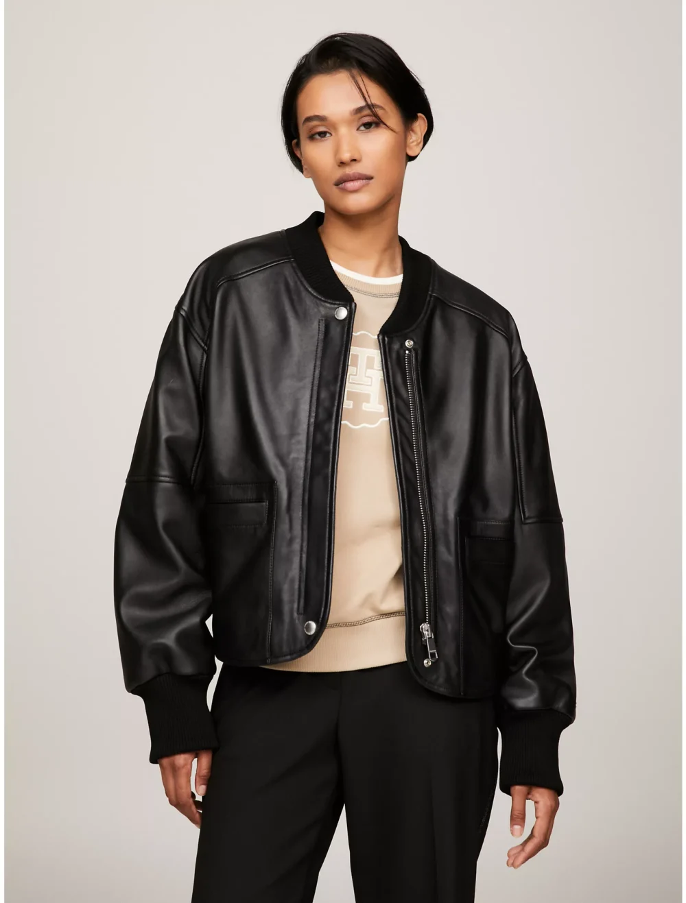 tommy hilfiger leather bomber jacket