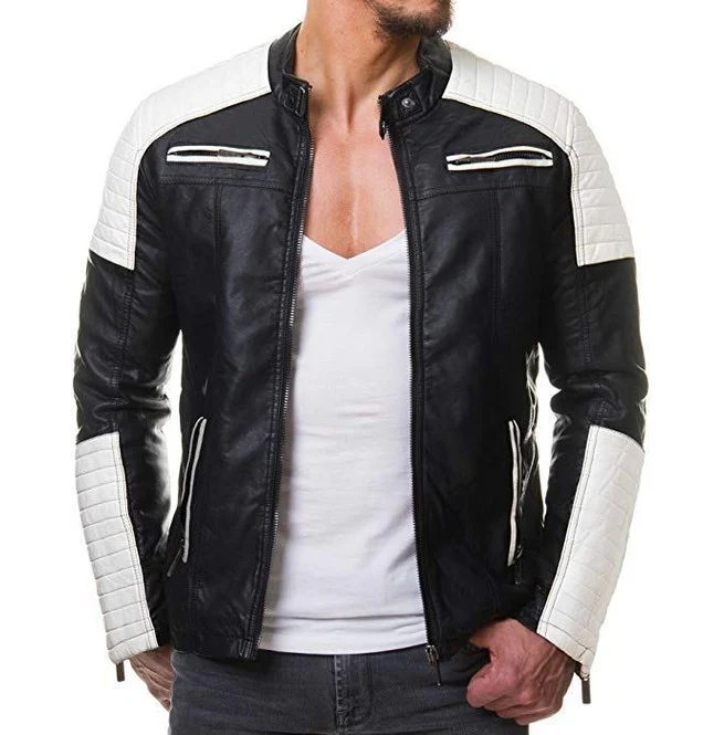 white and black motorcycle jacket