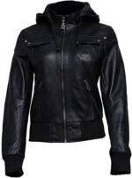 womens leather bomber jacket with hood 2