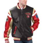 49ers Leather Varsity Jacket - Front View