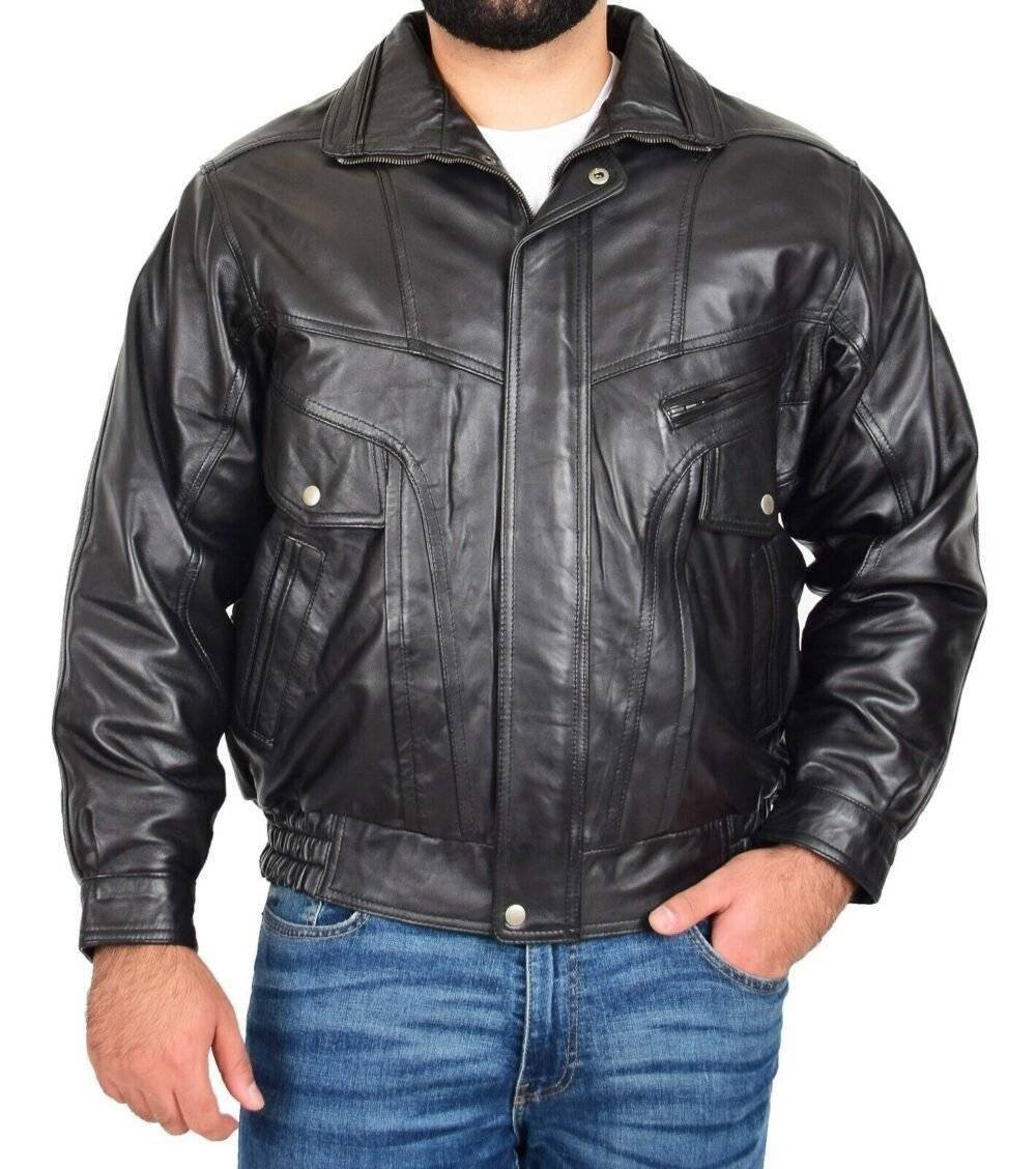 A-1 Fashion Goods Mens Real Black Leather Blouson Jacket