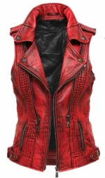 Aimee Red Leather Distressed Vest