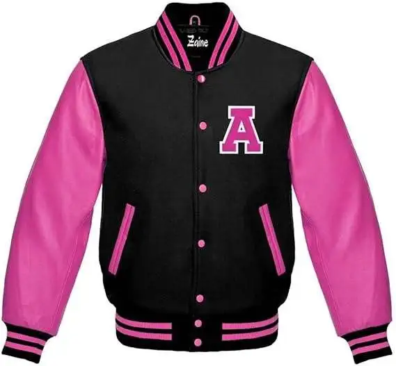 Black and Pink Varsity Jacket Front View