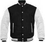 Men's Black and White Varsity Jacket Front