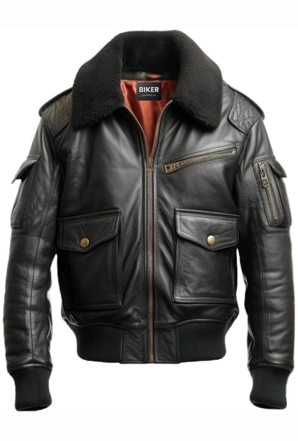 Black Bomber Leather Jacket Aviator B3 Style