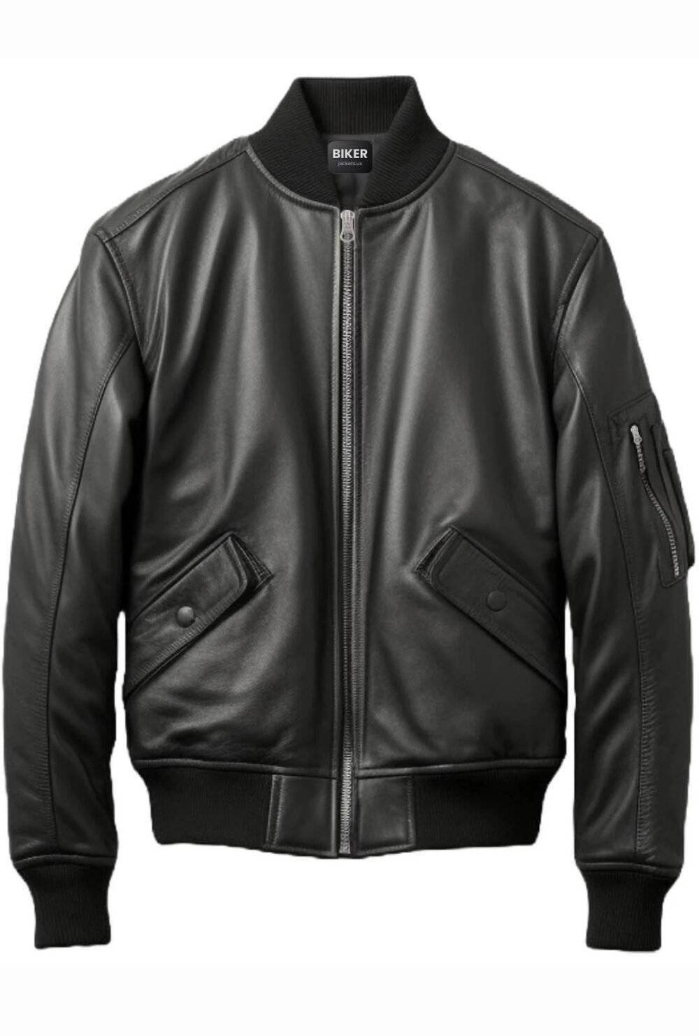 Black Bomber Leather Jacket Men