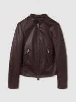 Brown Leather Biker Jacket for women