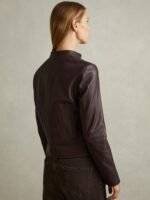 Brown Leather Biker Jacket for women