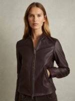 Brown Leather Biker Jacket for women