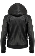 Black Hooded Men Leather Jacket