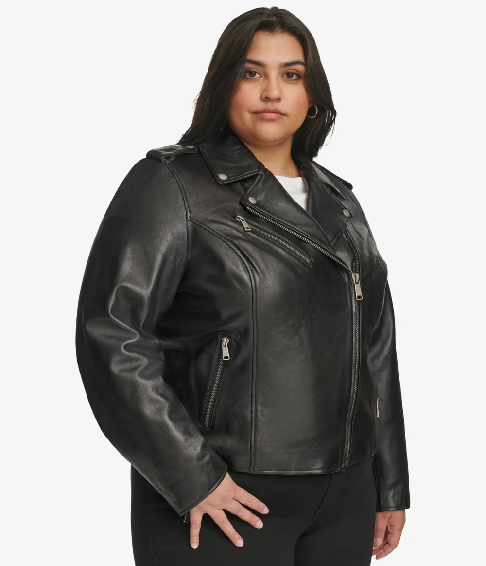 Black Leather Biker Jacket Plus Size