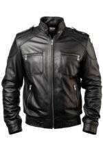 Black Leather Bomber Jacket Men