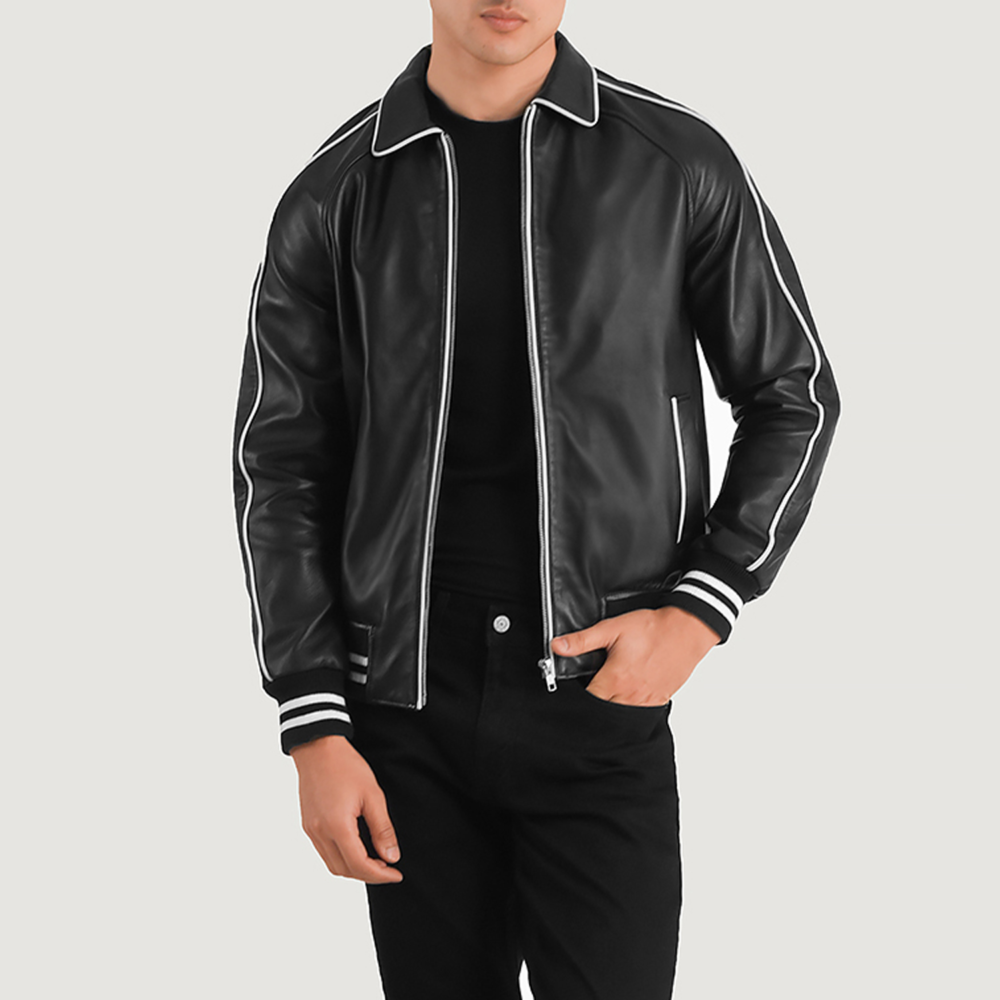 Black Leather Varsity Jacket Men