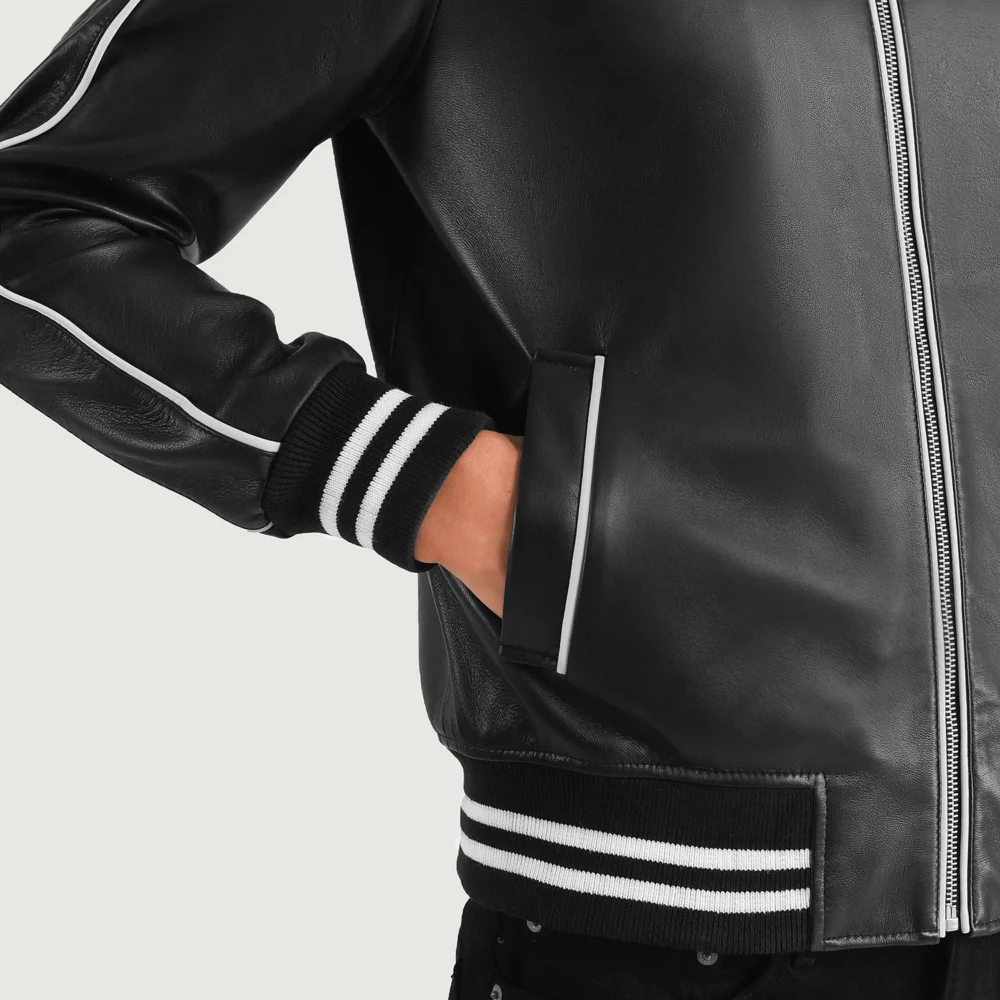 Black Leather Varsity Jacket Men