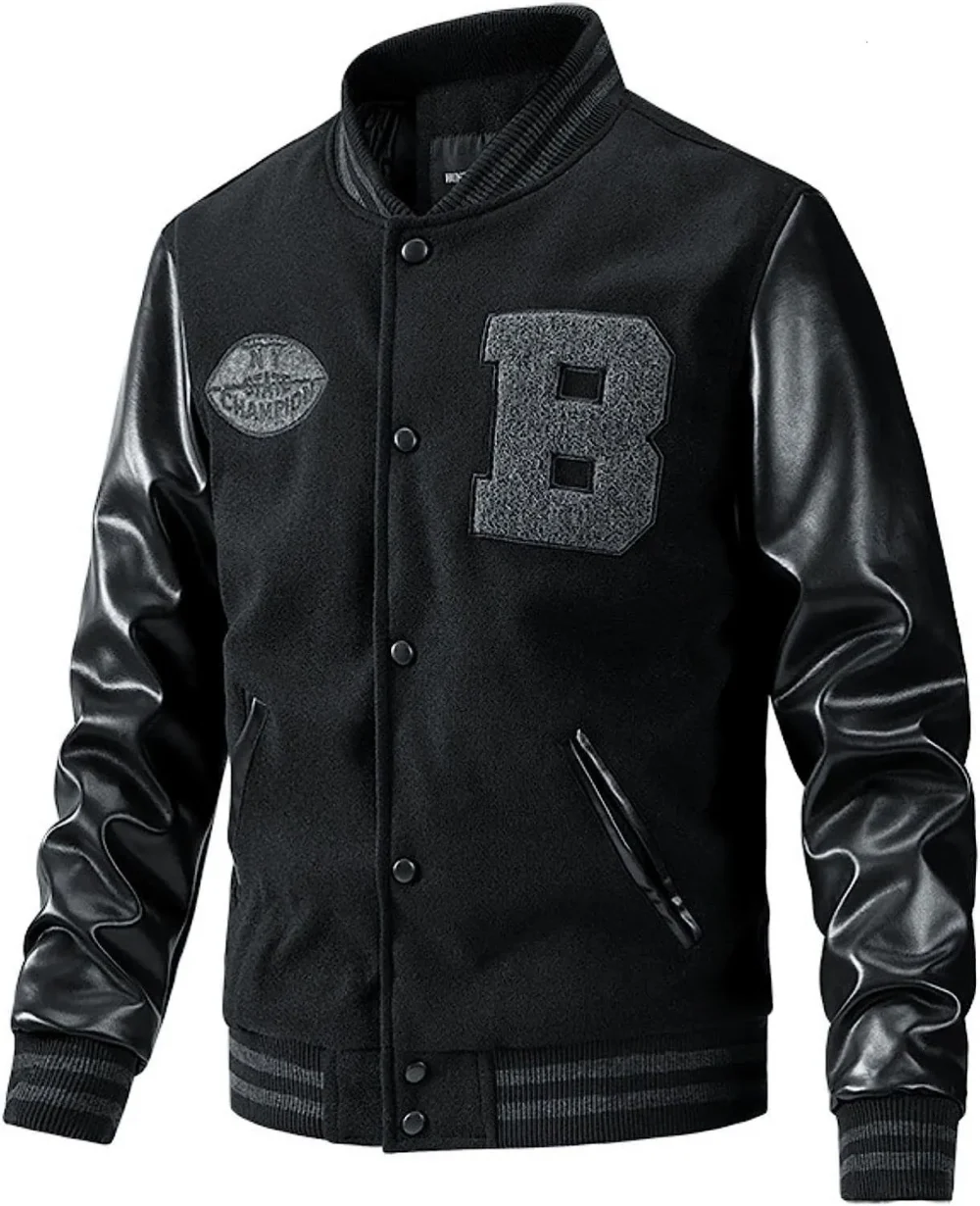 Black Varsity Jacket Leather Sleeves