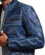 Blue Leather Biker Jacket Mens