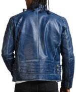 Blue Leather Biker Jacket Mens