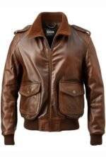 Brown Aviator Men Leather Bomber Jacket